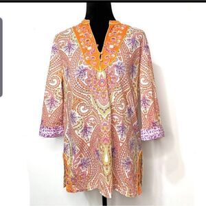Robert  Graham orange&pink paisley embroidered tun
